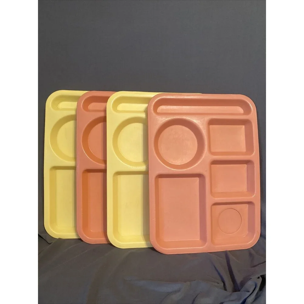 School Cafeteria Lunch Divided Trays Set of 4 Yellow And Pink Mauve Tucker